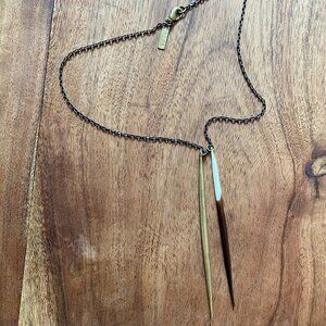 K/LLER PORCUPINE QUILL / BRASS QUILL NECKLACE PENDANT.